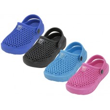 S8820-Y - Wholesale Youth's Soft Hollow Upper Sport Clogs ( Asst. Black, Royal, Hot Pink & Turquoise ) 
